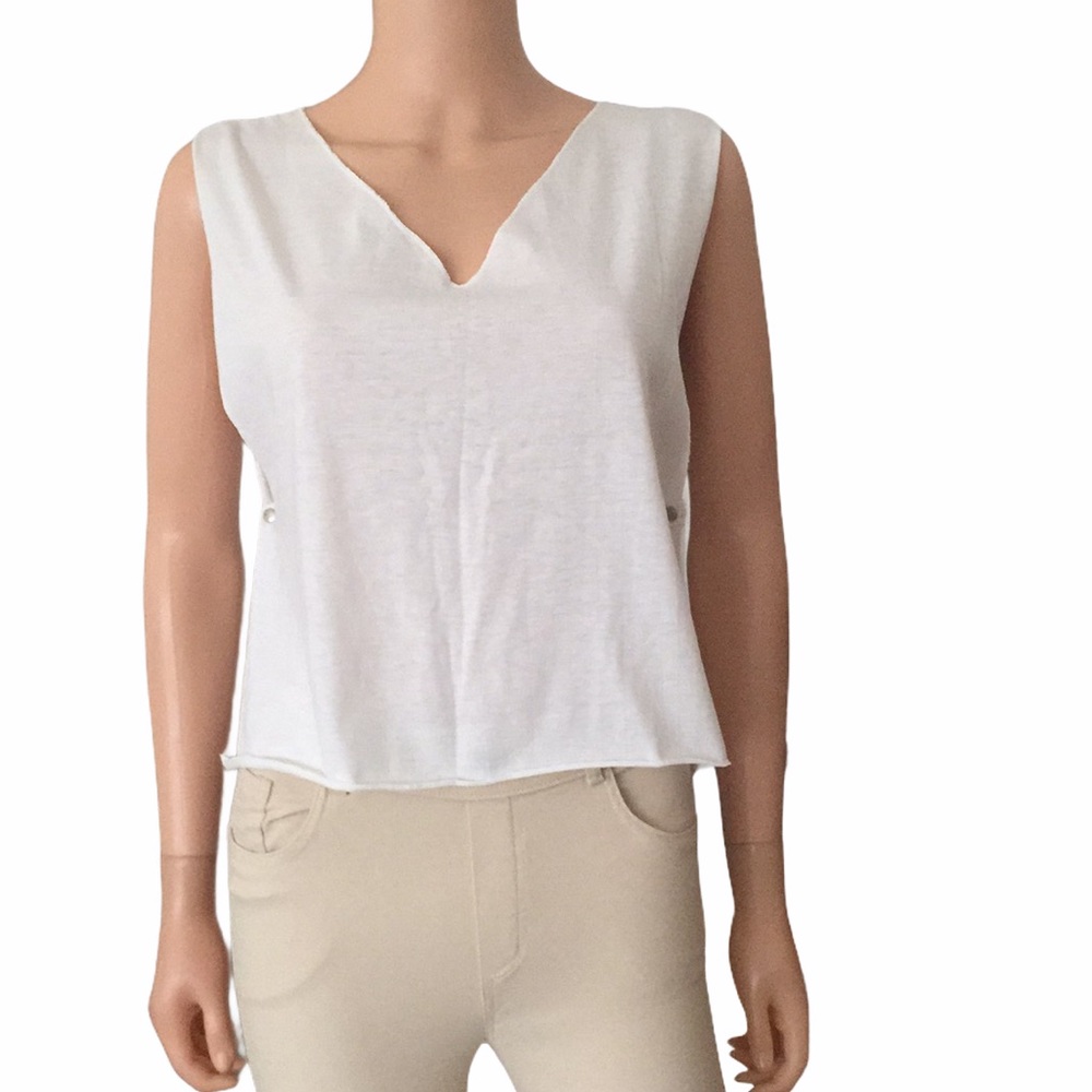 Vintage Women’s Express 80’s White Cotton Sleeveless V Neck Cropped Top